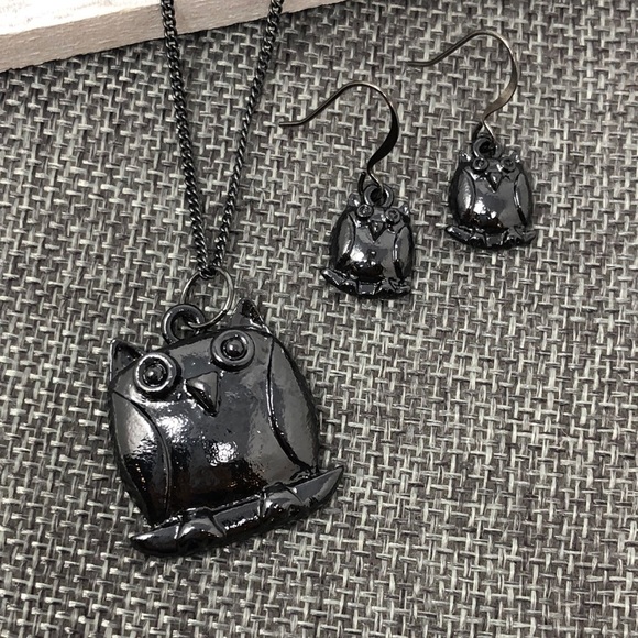 Jewelry - Owl Black Necklace & Earring Set